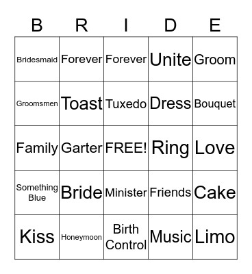 ALLIE'S BRIDAL SHOWER Bingo Card