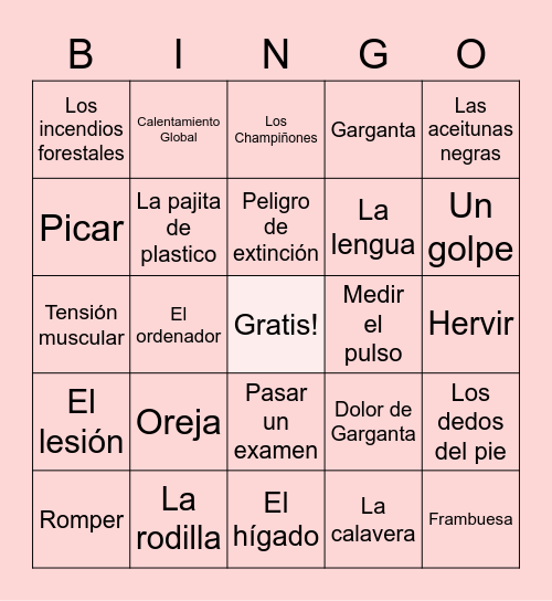 Bingo Vocabulario Bingo Card