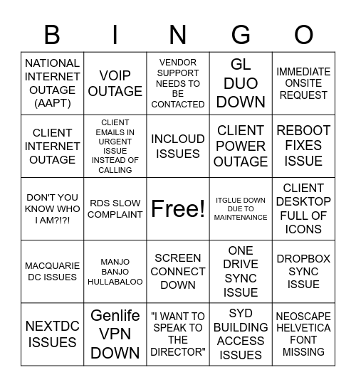 LS team QTRLY DISASTER BINGO Card