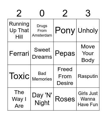 Barry's Celebration Music Bingo Card