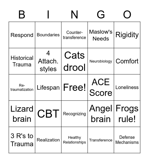 Love-Centered Trauma Informed Care Bingo Card