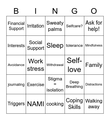 Mental Health Bingo Card