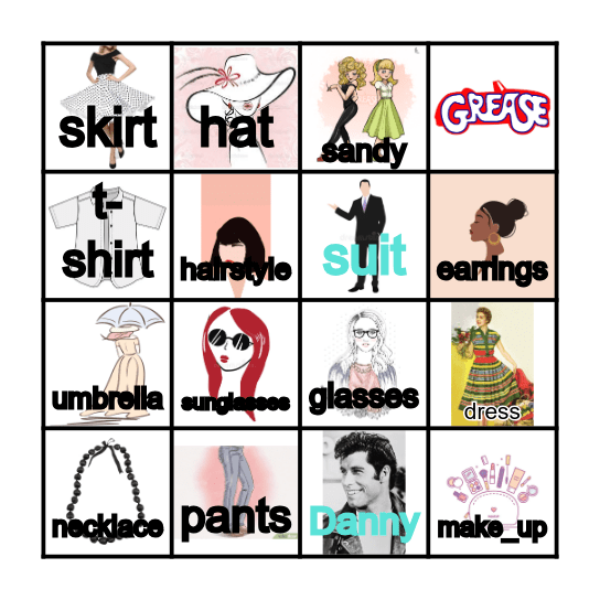 50's Fashion Bingo Card