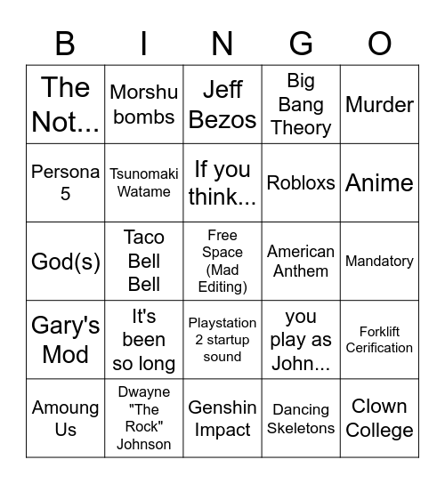 Maxor Bingo Card