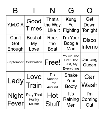 Disco Fever Bingo Card