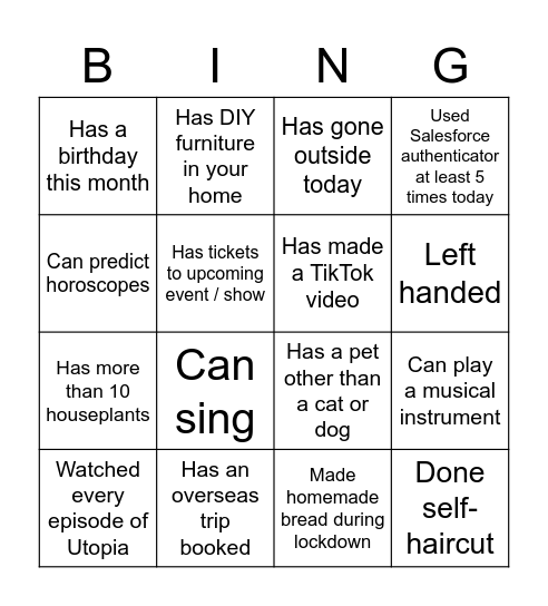 TEAM Bingo Card