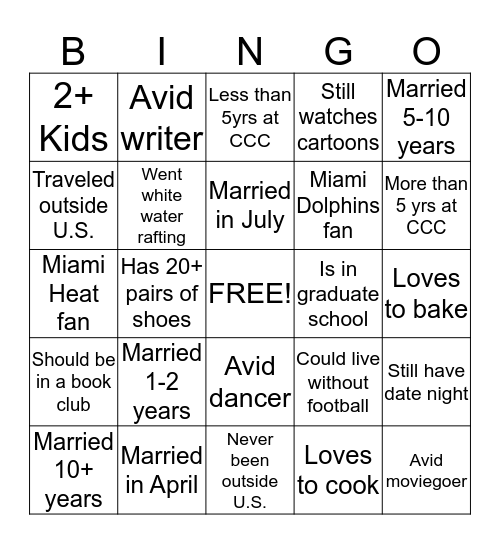 Fun Facts! Bingo Card