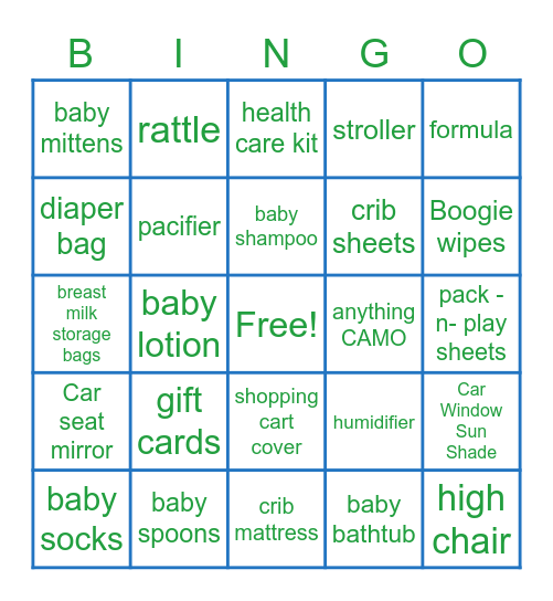 Baby Shower Gift Bingo Card