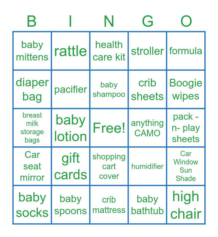 Baby Shower Gift Bingo Card