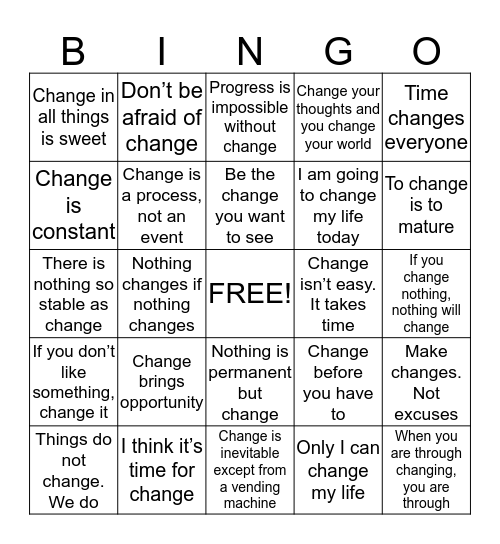 POSITIVE CHANGE Bingo Card