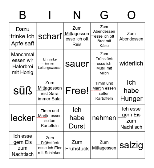 GK Thema 6 Food Phrase List Bingo Card