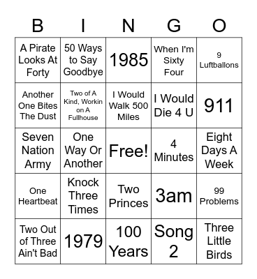 SONGS WITH A # Bingo Card