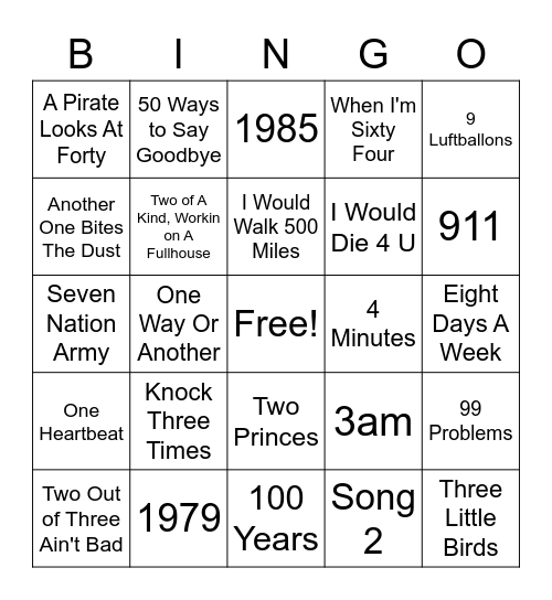 SONGS WITH A # Bingo Card
