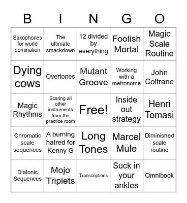 Saxophone Knowledge Bingo Card