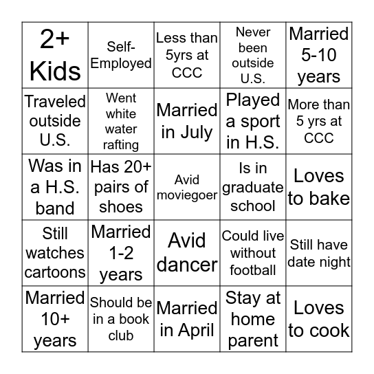 Fun Facts! Bingo Card