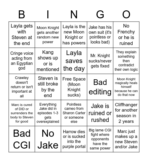 Moon Knight Finale Bingo Card