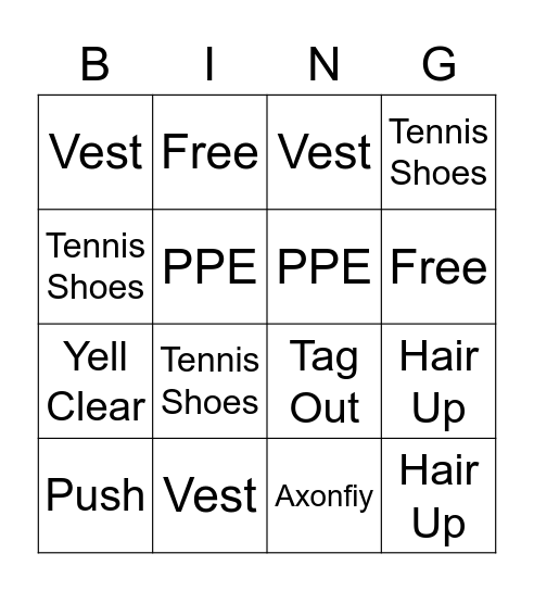 Safety Bingo Card