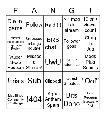 May Stream Bingo Card
