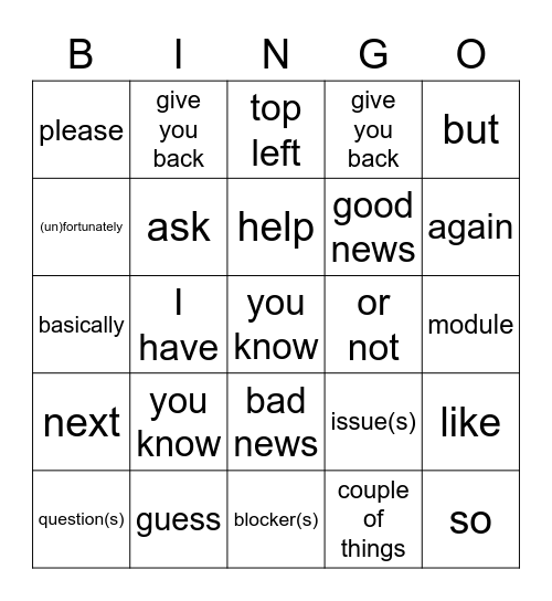 weekly Bingo Card