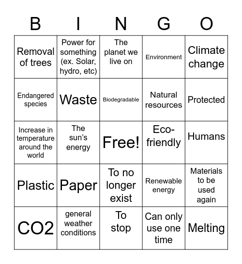 Environment Bingo2 Bingo Card