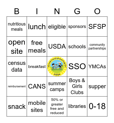 Summer Food Service Program Bingo Card