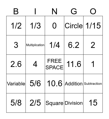 PreAlgebra 1st Day Bingo Card