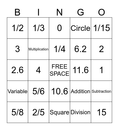 PreAlgebra 1st Day Bingo Card