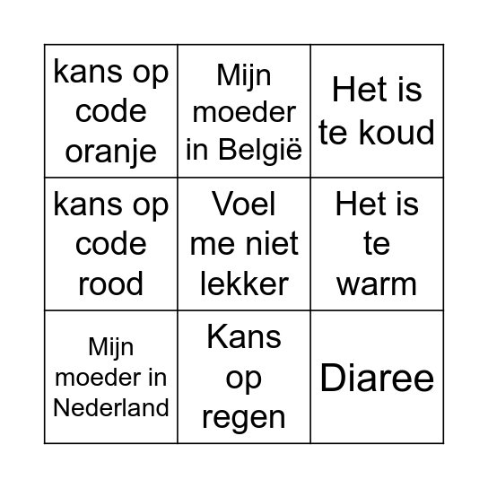 Excuses Wim om niet te gaan golfen Bingo Card