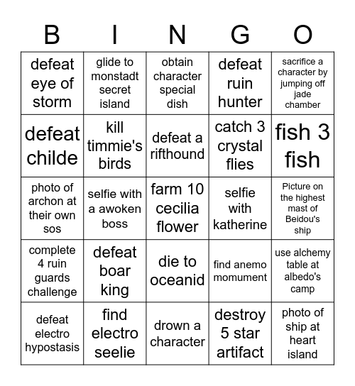 Genshin Bingo Card