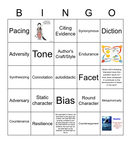 Reviewing Terms for the FSA Reading Exam Bingo Card