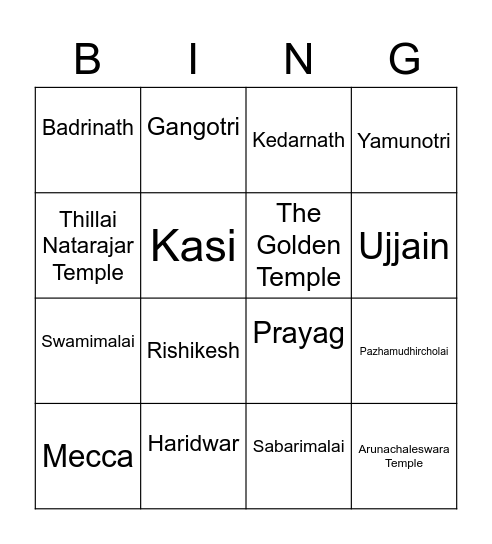 Places of Pilgrimage Bingo Card