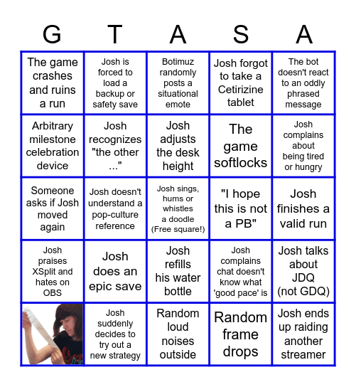 Joshimuz GTA SA Stream Bingo Card