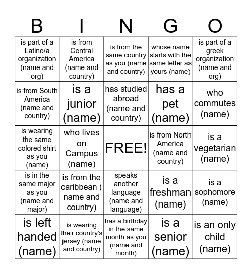 Find Someone Who.... Bingo Card