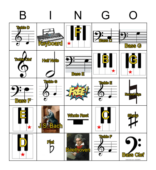 Piano Class Bingo V. 1  Mr Warnick w/Labels Bingo Card