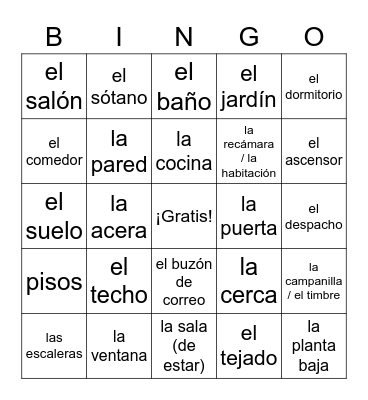 V3 La casa y los cuartos Bingo Card