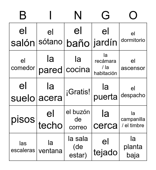 V3 La casa y los cuartos Bingo Card