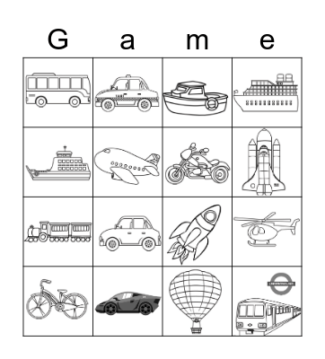 Vehicles Bingo Card