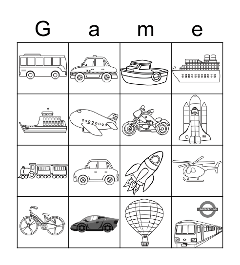 Vehicles Bingo Card