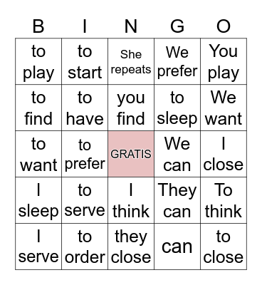 Boot Verbs Bingo! Bingo Card