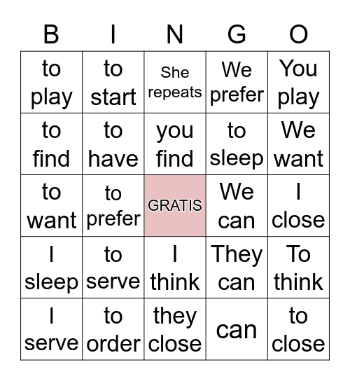 Boot Verbs Bingo! Bingo Card