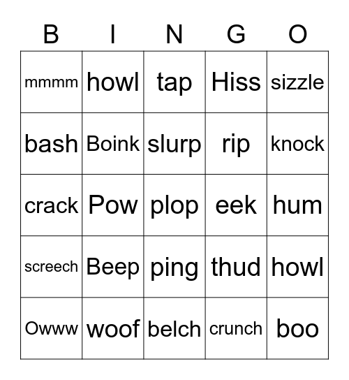 Onomatopoeia Bingo Card