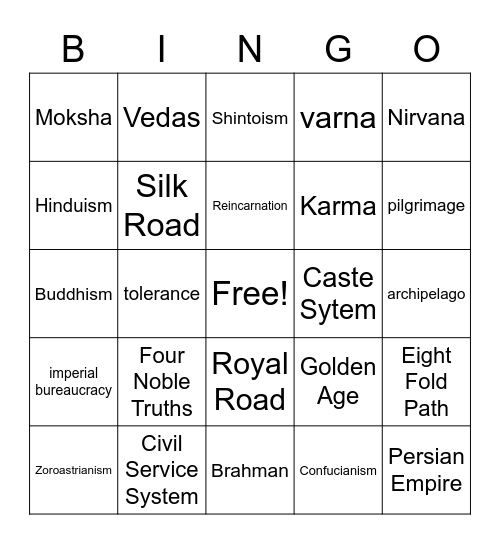 Early Eastern Asia Vocab Bingo Card