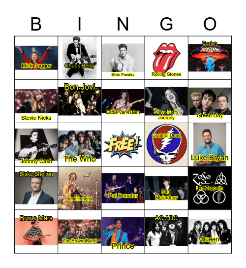 Rock Band Bingo Game #1 Mr. Warnick Bingo Card