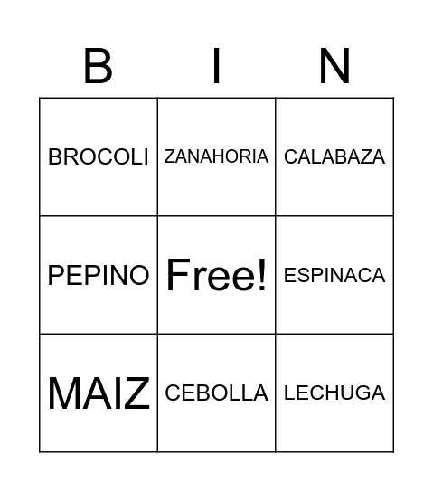 LOS VEGETALES Bingo Card