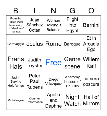 Baroque Art Bingo Card