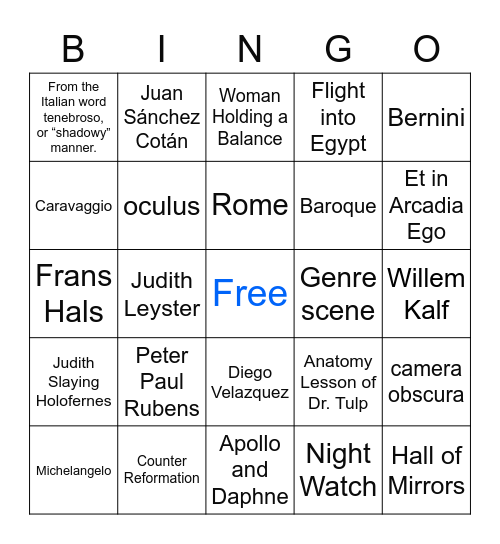 Baroque Art Bingo Card