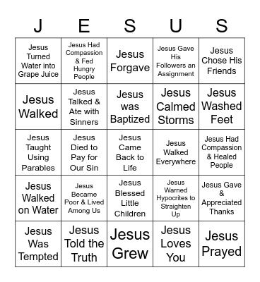 FOLLOWING JESUS BINGO Card