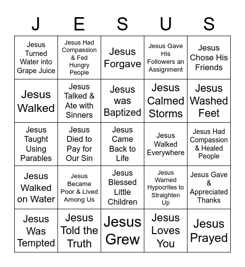 FOLLOWING JESUS BINGO Card
