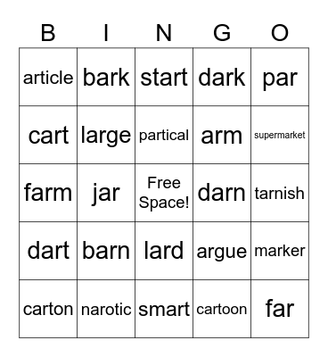 'AR' with definitions Bingo Card
