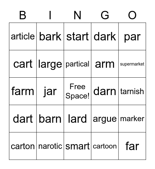 'AR' with definitions Bingo Card